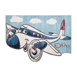 Tappeto per bambini TOYS 75320 Aereo per bimbi - moderno, forma irregolare, effetto 3D, blu navy - turchese / crema