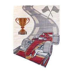 Tappeto per bambini TOYS 75327 Auto da corsa Formula 1 per bambini - moderno, forma irregolare crema / rosso fucsia