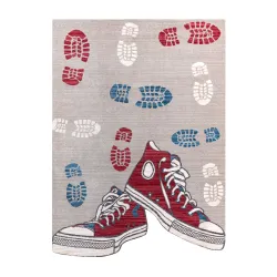 Tappeto per bambini TOYS 75325 Sneaker, scarpe per bambini - moderno, forma irregolare grigio / rosso fucsia