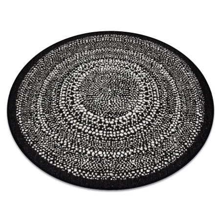 Tappeto rotondo in sisal con punti neri, complemento d'arredo elegante e naturale