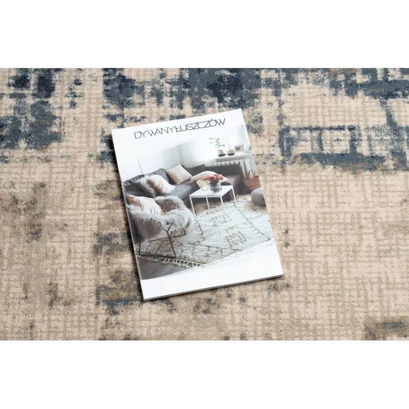 Tappeto NAIN elegante in beige e blu scuro, vintage, adatto per camera da letto o soggiorno