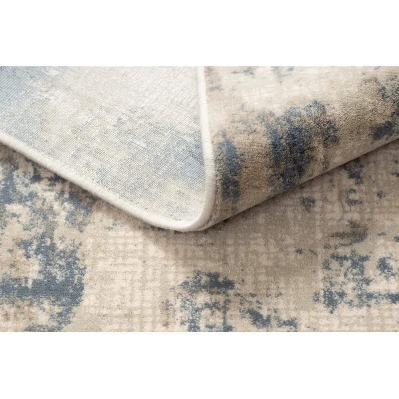 Tappeto NAIN versatile in beige e blu scuro, vintage, adatto per giardino o terrazza