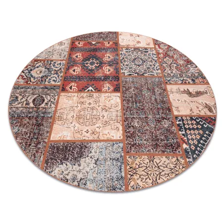 ANTIKA tappeto cerchio antica ruggine, patchwork moderno, lavabile - terracotta