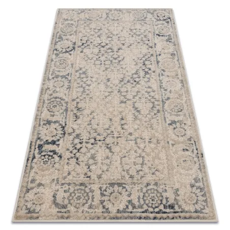 Tappeto NAIN in beige e blu scuro con ornamento vintage