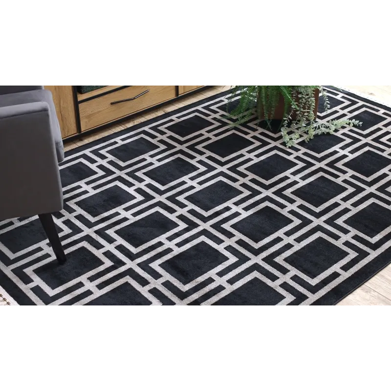 Dywan AMOUR 53078B czarny - Geometryczny, linie nowoczesny, elegancki