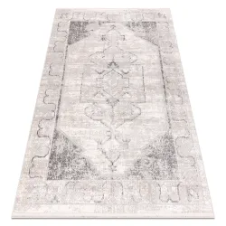 Tappeto DISTIN 0107B grigio / grigio chiaro / bianco moderno - Ornamento, cornice, vintage, frange