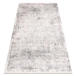 Tappeto DISTIN 0200A grigio / grigio chiaro / bianco moderno - Rombi, cornice, vintage, frange