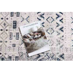 Dywan DISTIN 0833A granatowy / niebieski / biały nowoczesny - Boho, vintage, frędzle