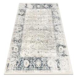 Tappeto DISTIN 0843A bianco / blu scuro / blu moderno - Ornamento, cornice, vintage, frange