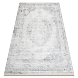 Tappeto DISTIN 0201A bianco / blu / verde chiaro moderno - Ornamento, cornice, vintage, frange