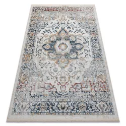 Tappeto DISTIN 0834A blu navy / blu / giallo / terracotta moderno - Ornamento, Vintage, Frange