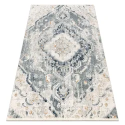 Tappeto DISTIN 0816A blu / verde chiaro / bianco moderno - Ornamento, vintage, frangia