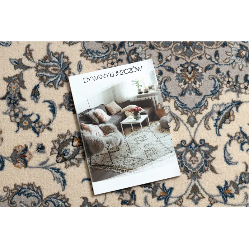 Tappeto NAIN Ornamento in tonalità beige e blu, perfetto per il soggiorno