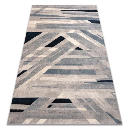 Tappeto geometrico NAIN beige e blu, realizzato in lana di alta qualità