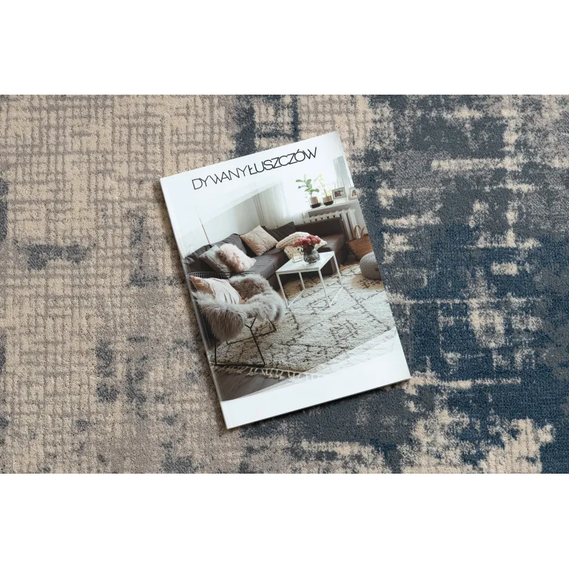 Tappeto in tonalità beige e blu, ideale per il soggiorno