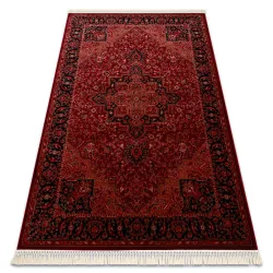 Tappeto ORIENT Y307 Bordeaux / Nero Cornice, classico, ornamento, con frange