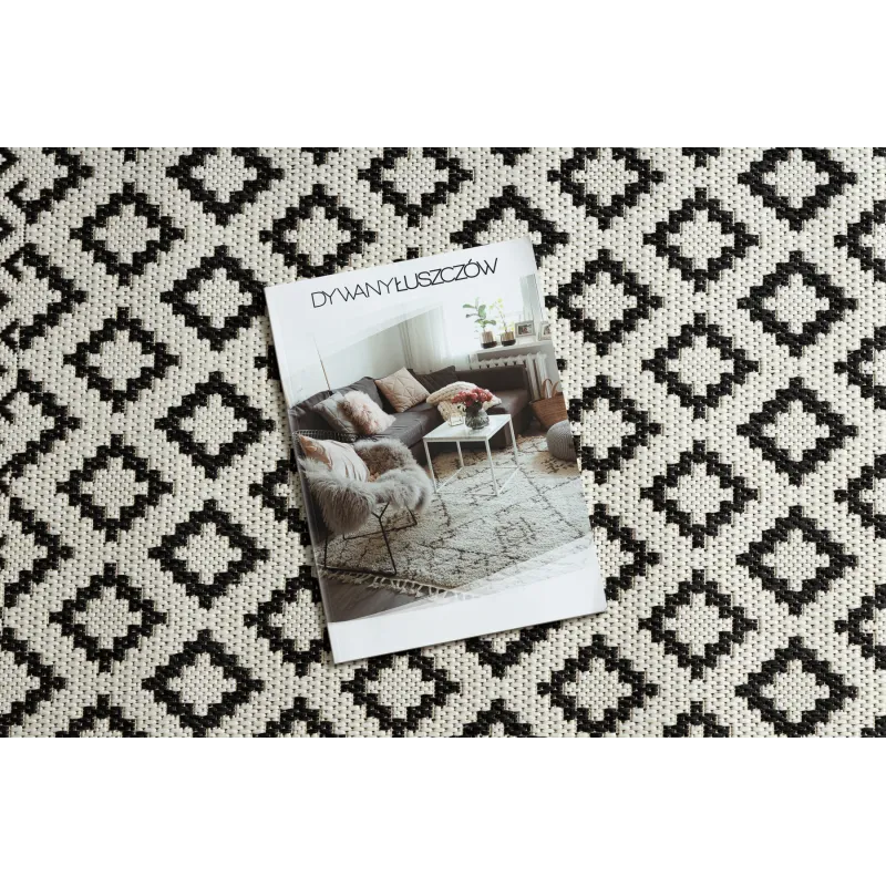 Tappeto in sisal elegante, crema e nero, per il soggiorno moderno