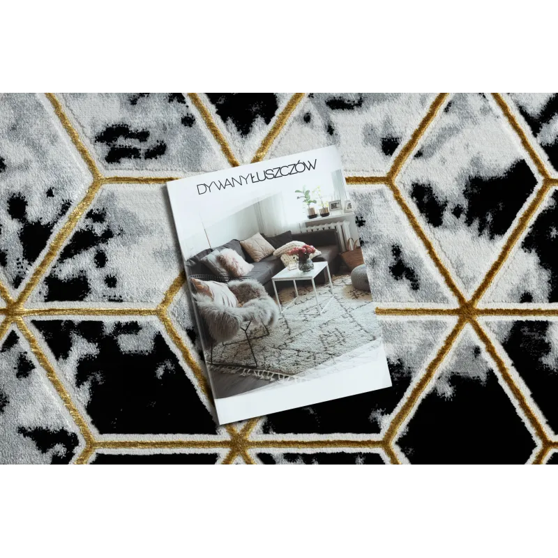 Dywan ALLURE 1966 Cube kostka - Strukturalny, stylowy, glamour czarny / złoty