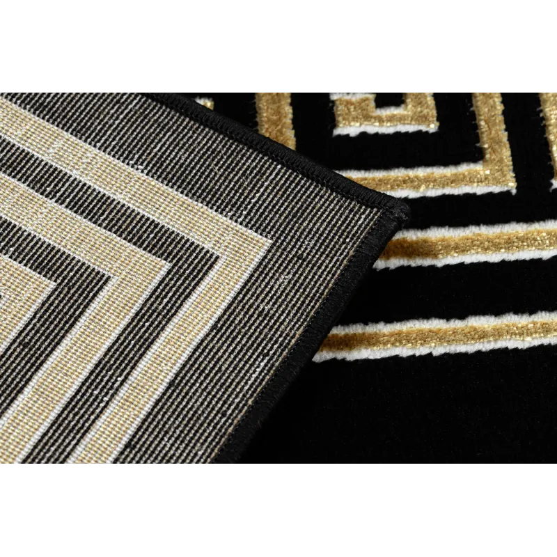 Dywan ALLURE 1968 Grecki klucz, ramka - Strukturalny, stylowy, glamour czarny / złoty
