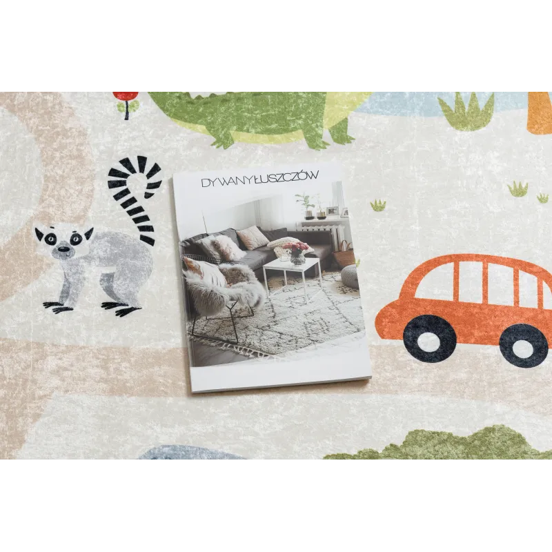 Tappeto lavabile BAMBINO 1165 Zoo, beige, per bambini, pratico e sicuro