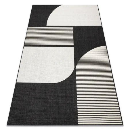 Tappeto in sisal crema e nero, design moderno, tappeti in tessuto sisal
