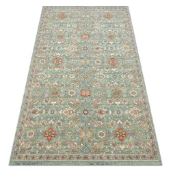 Tappeto SOHO 477.07.LA400 lana OSTA - Fiori, cornice naturale verde / beige
