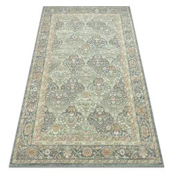 Tappeto SOHO 477.27.LA500 lana OSTA - Rombi, cornice geometrico verde naturale / blu