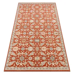 Tappeto SOHO 477.07.LA300 Lana OSTA - Fiori, cornice naturale terracotta / blu