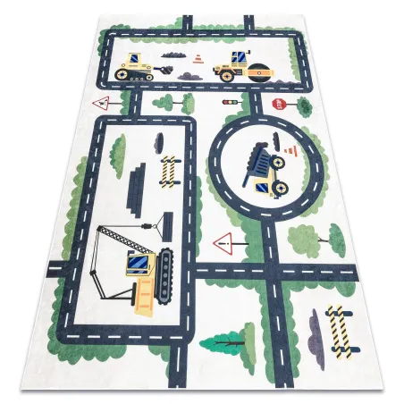 Tappeto per bambini BAMBINO 2223 con macchine, antiscivolo, crema - PRODOTTO DI SECONDO GRADO