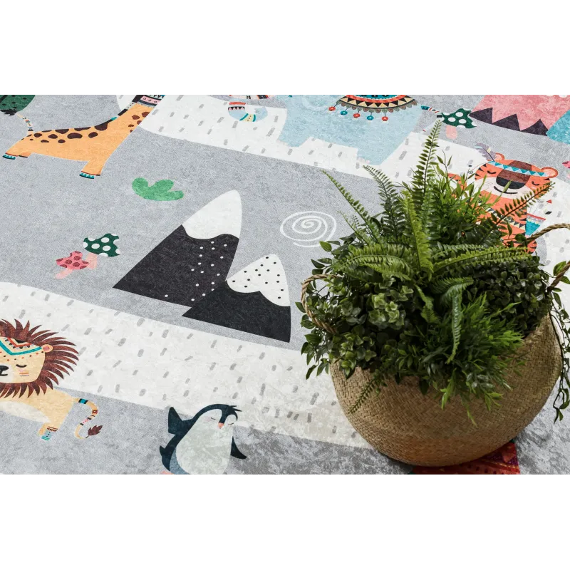 BAMBINO 2160 tappeto lavabile Strade, villaggio indiano, animali per bambini, antiscivolo grijs - PRODOTTO DI SECONDO GRADO