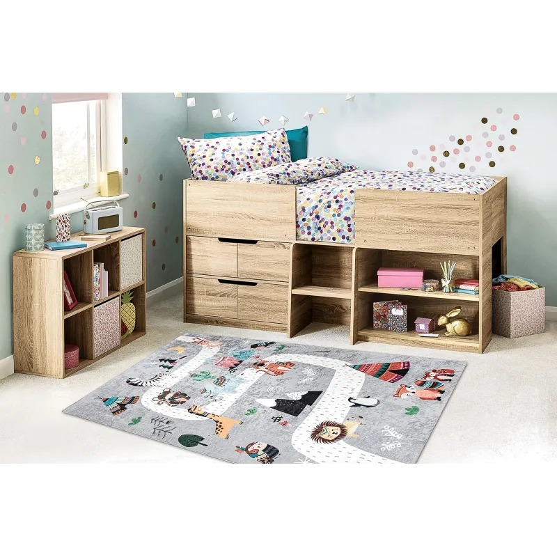 BAMBINO 2160 tappeto lavabile Strade, villaggio indiano, animali per bambini, antiscivolo grijs - PRODOTTO DI SECONDO GRADO