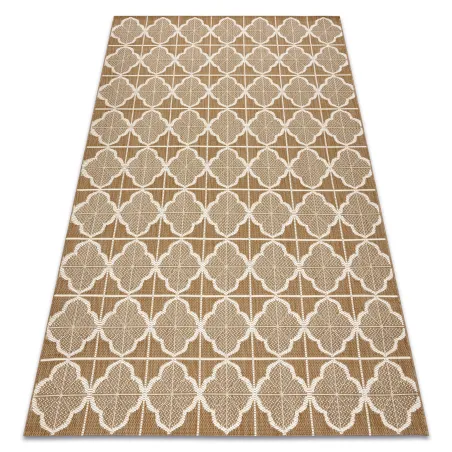 Tappeto in sisal beige naturale con motivo trifoglio, perfetto per il soggiorno