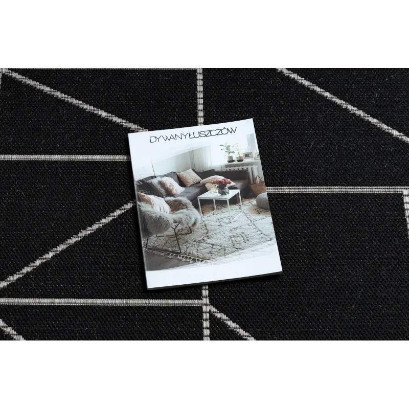 Tappeto in sisal nero e argento con motivo geometrico, perfetto per decorazioni moderne