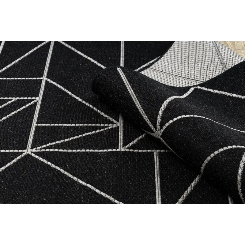 Tappeto in stile geometrico in sisal, nero e argento, adatto a qualsiasi ambiente