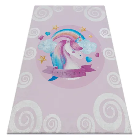 Tappeto lavabile BAMBINO 2533 con unicorno, antiscivolo per bambini in rosa
