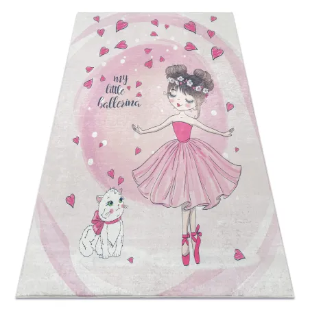 Tappeto lavabile BAMBINO 2161 rosa, con ballerina, antiscivolo per la cameretta dei bambini