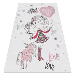 Tappeto lavabile BAMBINO 2644 Bambina, unicorno per bambini antiscivolo - bianca / rosa