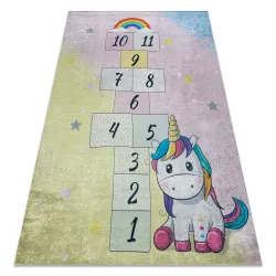 Tappeto lavabile BAMBINO 54060 Unicorno, numeri per bambini antiscivolo - rosa / giallo