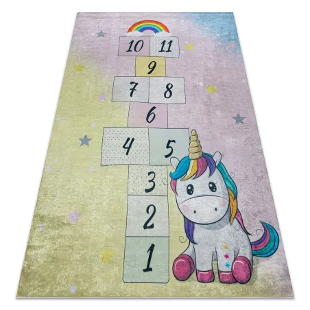 Tappeto BAMBINO 54060 Unicorno, rosa e giallo, antiscivolo per bambini