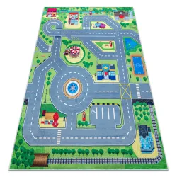Tappeto lavabile BAMBINO 9028 Città, strade per bambini antiscivolo - verde / grigio