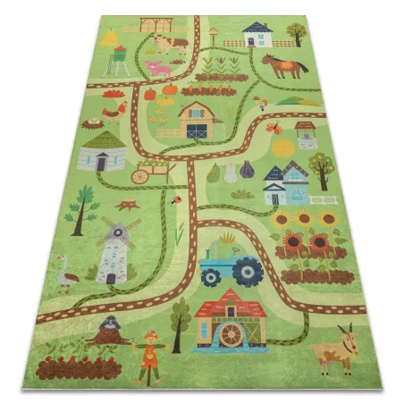 Tappeto lavabile BAMBINO 50200 con strade per bambini, antiscivolo, verde/marrone