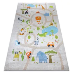 Tappeto lavabile BAMBINO 50230 Zoo, strade per bambini antiscivolo - beige / verde