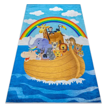 Tappeto BAMBINO 2685 con animali, antiscivolo per bambini - blu/marrone
