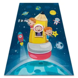 Tappeto lavabile BAMBINO 42810 Razzo, pianeti per bambini antiscivolo - blu / marrone