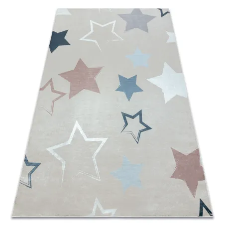 Tappeto BAMBINO 48130 con stelle per bambini, antiscivolo - beige e grigio