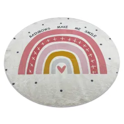 Tappeto lavabile BAMBINO 47810 cerchio Arcobaleno, punti per bambini antiscivolo - bianca / rosa
