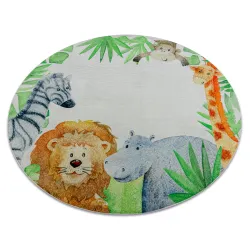 Tappeto lavabile BAMBINO 54090 cerchio Animali, Africa per bambini antiscivolo - bianca / verde