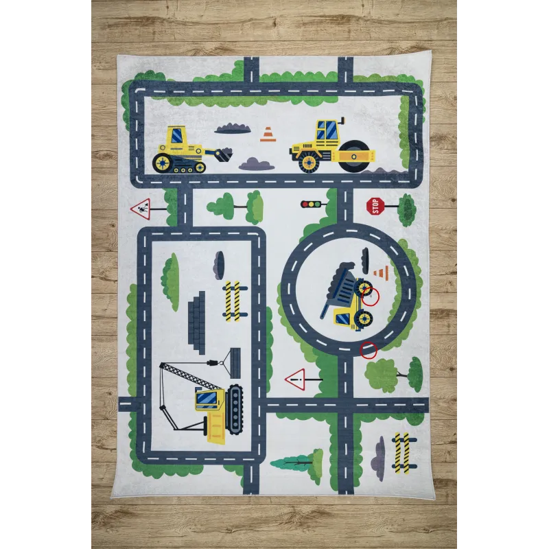 Tappeto lavabile BAMBINO 2223 Stradine, auto per bambini, antiscivolo crema - 2° SCELTA