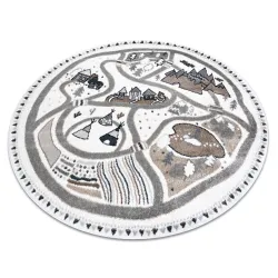 Tappeto FUN Land per bambini, villaggio, strade, rotondo - crema - 2 SCELTA