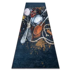 Tappeto lavabile ANDRE 9002 Cucchiai, spezie per la cucina, antiscivolo - blu / terracotta